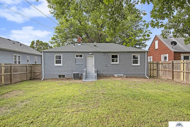 3810 Corby St, Omaha, NE 68111 - back of house with cooling unit, brick siding, a chimney, and entry steps