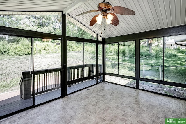 9706 N 51st St, Omaha, NE 68152 - unfurnished sunroom with a ceiling fan and lofted ceiling