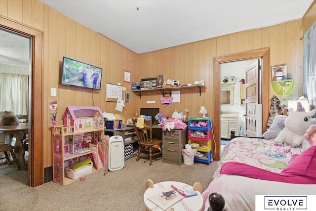 453 W 4th St, Wahoo, NE 68066 - carpeted bedroom with wooden walls and ensuite bath