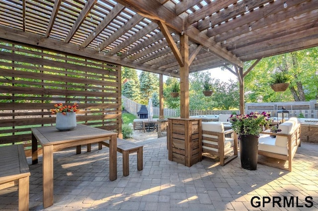 15931 Yates St, Omaha, NE 68116 - fenced backyard featuring outdoor dining area, a patio, and a pergola