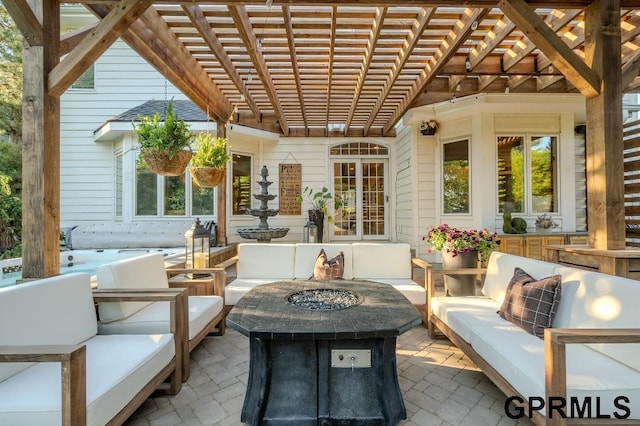 15931 Yates St, Omaha, NE 68116 - view of patio featuring an outdoor hangout area and a pergola