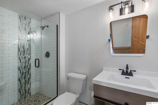 14906 Hanover St, Bennington, NE 68007 - full bath with toilet, vanity, a shower stall, and a textured ceiling