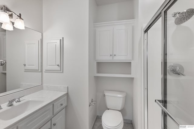 14906 Hanover St, Bennington, NE 68007 - full bathroom featuring a shower stall, vanity, baseboards, and toilet