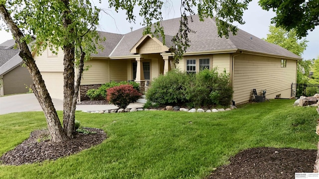 14906 Hanover St, Bennington, NE 68007 - craftsman-style house with a garage, a front lawn, roof with shingles, and driveway