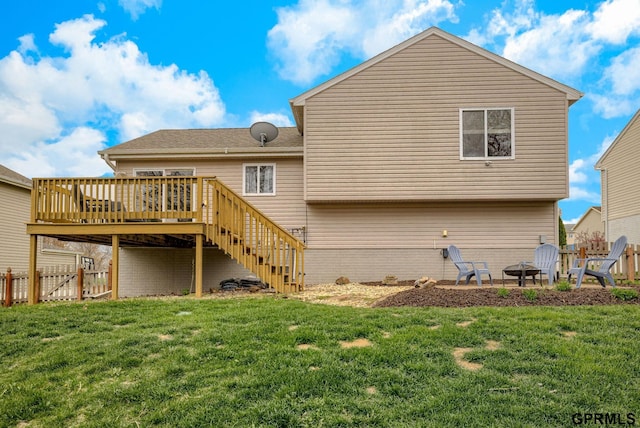 15614 Redwood St, Omaha, NE 68136 - back of property with an outdoor fire pit, a deck, and stairway