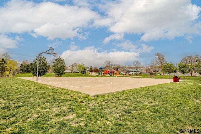 15614 Redwood St, Omaha, NE 68136 - view of basketball court with community basketball court and a lawn
