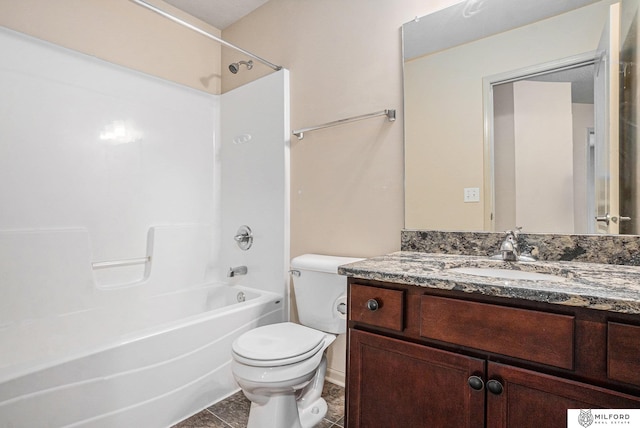7423 N 139th Ave, Omaha, NE 68142 - bathroom featuring toilet, shower / bathtub combination, vanity, and tile patterned flooring