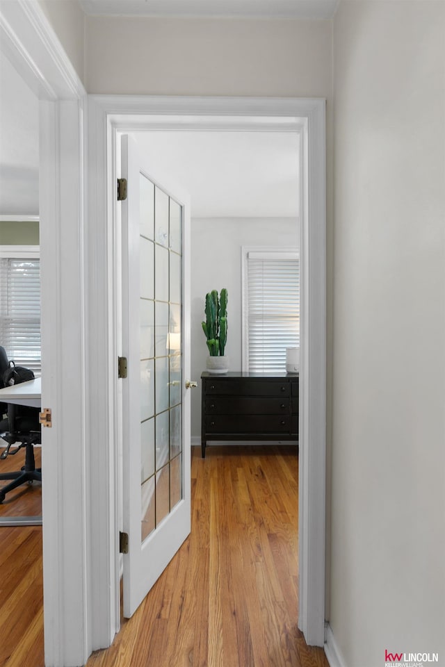 3920 Randolph St, Lincoln, NE 68510 - corridor featuring a desk, wood finished floors, and plenty of natural light