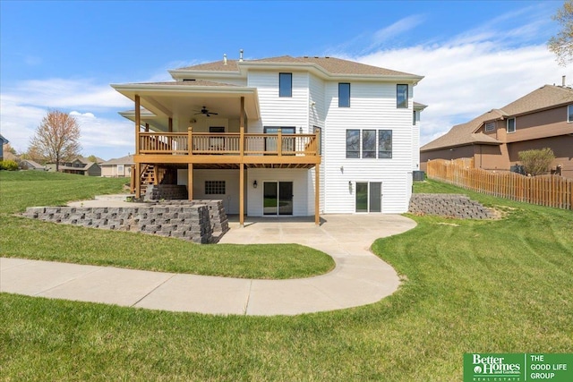 16831 Chandler St, Omaha, NE 68136 - rear view of house with a ceiling fan, a deck, a patio area, and stairway