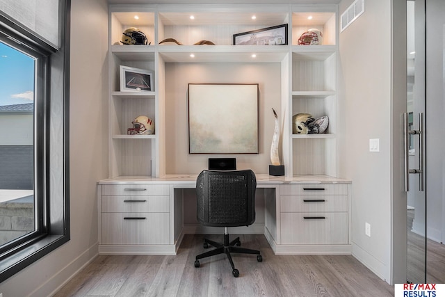 1520 S 218th St, Elkhorn, NE 68022 - home office with light wood-style floors, built in study area, built in features, and baseboards