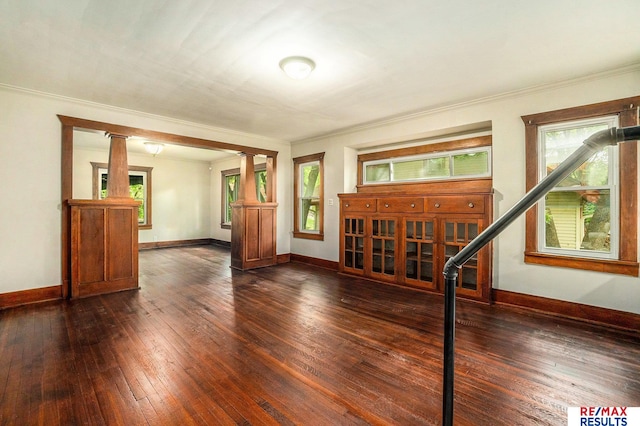 4709 Cuming St, Omaha, NE 68132 - unfurnished room featuring dark wood-style floors, baseboards, crown molding, and plenty of natural light