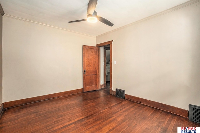 4709 Cuming St, Omaha, NE 68132 - unfurnished room with dark wood-type flooring, baseboards, ceiling fan, and ornamental molding