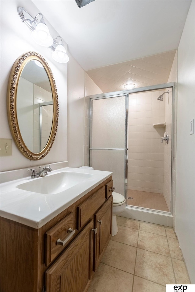 12212 Leavenworth Rd, Omaha, NE 68154 - full bath with vanity, toilet, a shower stall, and tile patterned floors