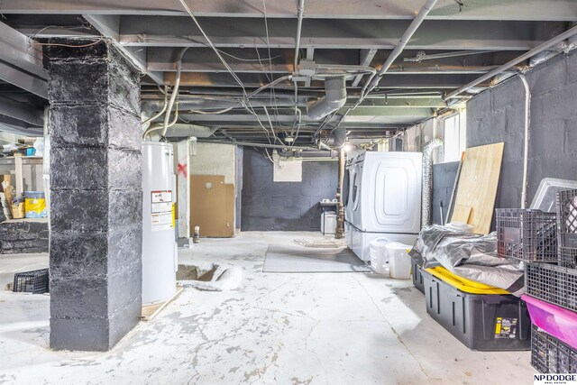3359 N 41st St, Omaha, NE 68111 - below grade area featuring electric water heater and washer / dryer