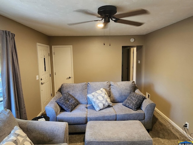 3608 S 87th Ave, Omaha, NE 68124 - living room featuring carpet flooring, ceiling fan, and baseboards
