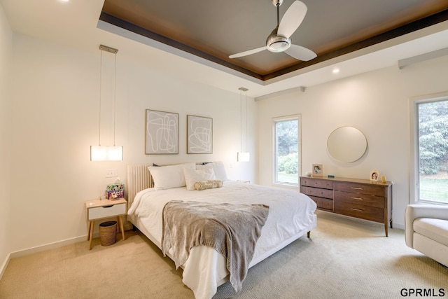 6500 Pheasant Run Ct, Lincoln, NE 68516 - bedroom featuring a raised ceiling, light colored carpet, multiple windows, and recessed lighting