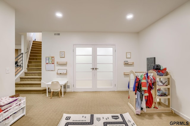 6500 Pheasant Run Ct, Lincoln, NE 68516 - playroom featuring carpet flooring, french doors, recessed lighting, and baseboards