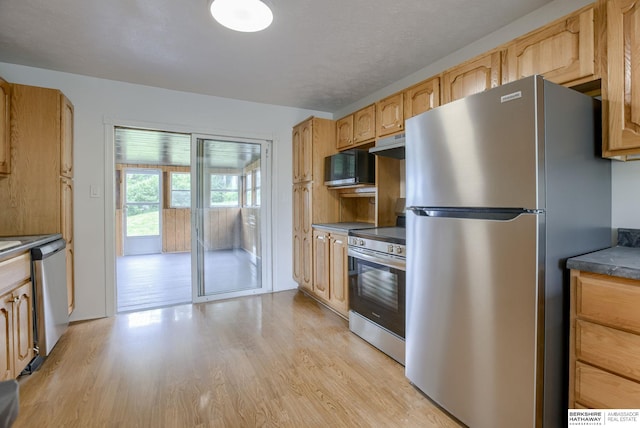 3121 State St, Omaha, NE 68112 - kitchen with appliances with stainless steel finishes, light wood finished floors, and dark countertops