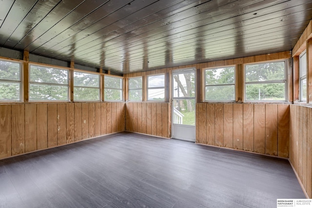 3121 State St, Omaha, NE 68112 - unfurnished sunroom featuring wood finished floors, healthy amount of natural light, wooden walls, and wooden ceiling