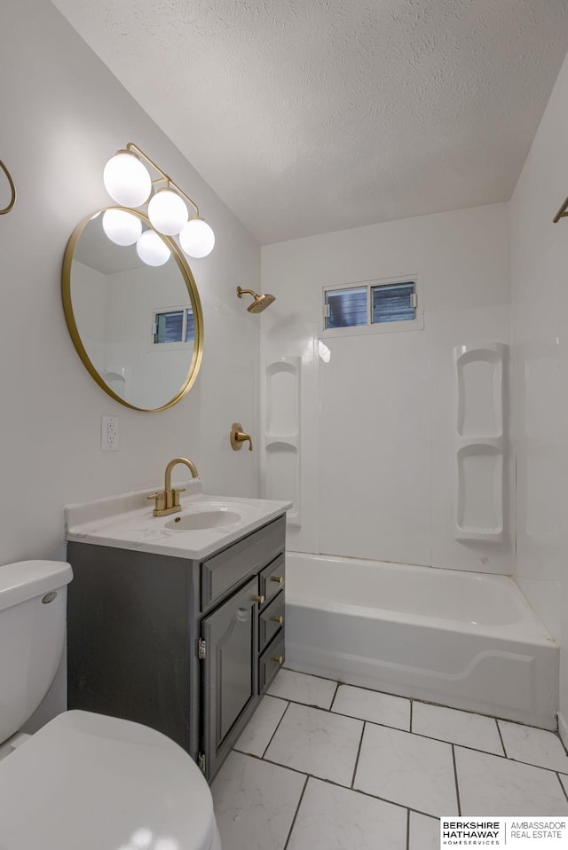 3121 State St, Omaha, NE 68112 - full bathroom with toilet, vanity, a textured ceiling, shower / bath combination, and tile patterned flooring