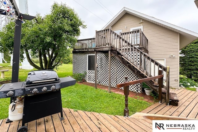 2203 Beaver Lake Blvd, Plattsmouth, NE 68048 - deck featuring a lawn, area for grilling, and stairway