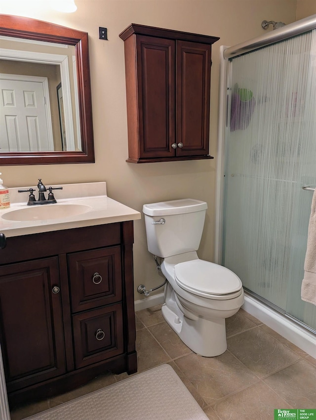 948 S 183rd St, Elkhorn, NE 68022 - bathroom with a shower stall, vanity, toilet, tile patterned flooring, and baseboards