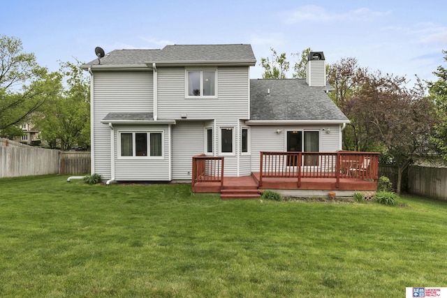 7432 Grand Oaks Dr, Lincoln, NE 68516 - back of house featuring a chimney, a deck, and roof with shingles