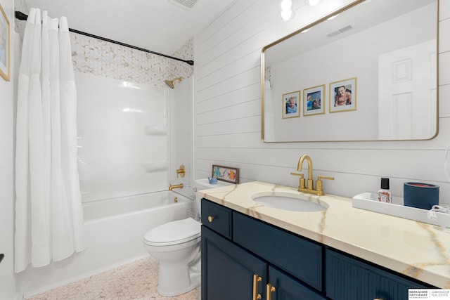4706 S 187th Ave, Omaha, NE 68135 - full bath with vanity, shower / bath combo, toilet, and wooden walls