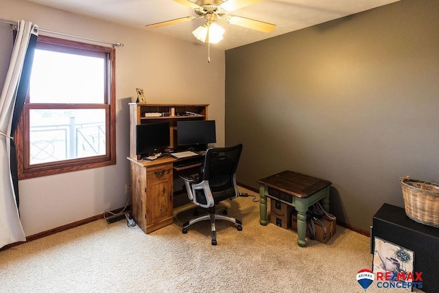 29300 S Golden Pond Rd, Firth, NE 68358 - carpeted home office with healthy amount of natural light, ceiling fan, and baseboards