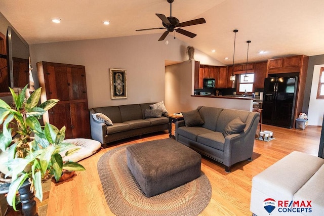 29300 S Golden Pond Rd, Firth, NE 68358 - living area with lofted ceiling, light wood-style flooring, ceiling fan, and recessed lighting