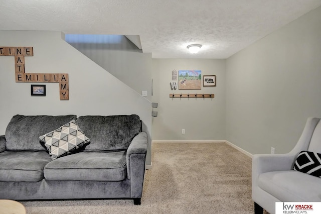 7237 Yankee Woods Dr, Lincoln, NE 68516 - living room with a textured ceiling, carpet, and baseboards