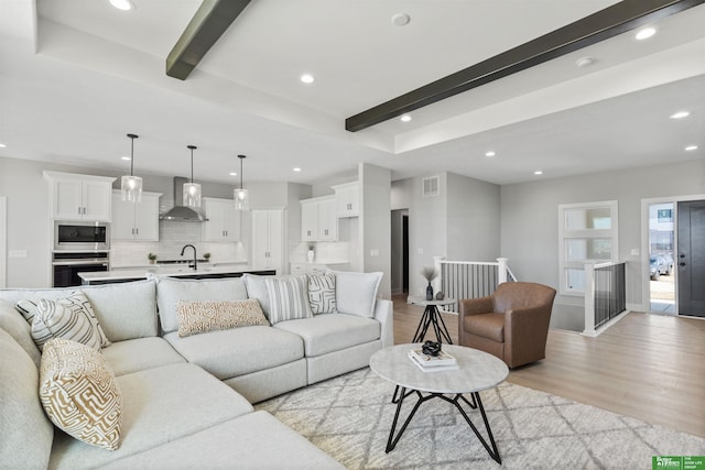 5408 N 196th Ave, Elkhorn, NE 68022 - living area featuring beam ceiling, light wood finished floors, recessed lighting, and baseboards