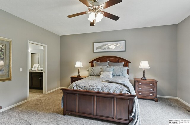 504 S 198th St, Elkhorn, NE 68022 - bedroom with light carpet, baseboards, ensuite bathroom, and a ceiling fan