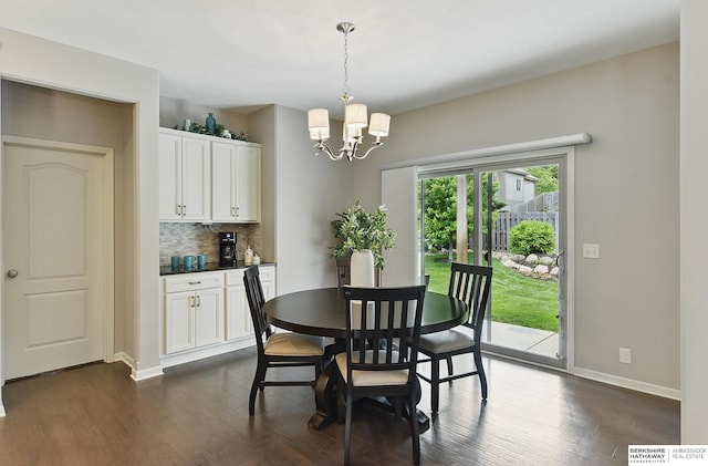 504 S 198th St, Elkhorn, NE 68022 - dining space with dark wood-type flooring, a chandelier, and baseboards