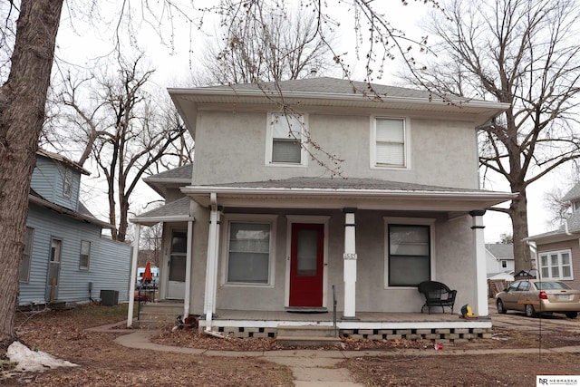 1535 N 32nd St, Lincoln, NE 68503 - view of front of home with covered porch, stucco siding, and a shingled roof