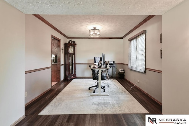 15708 Leavenworth St, Omaha, NE 68118 - office space featuring a textured ceiling, wood finished floors, baseboards, and crown molding