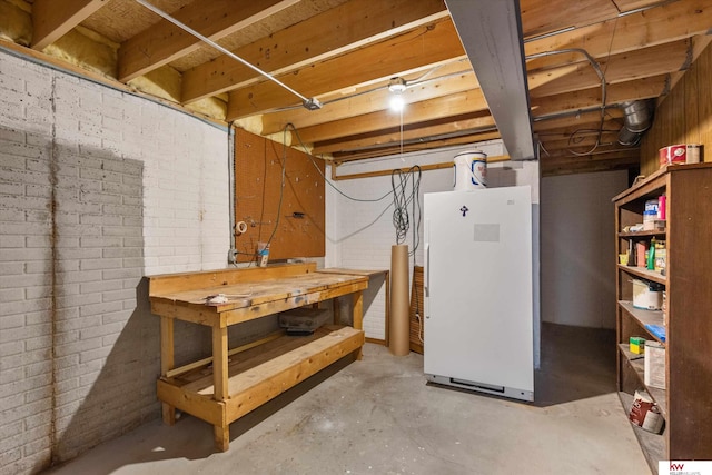 14460 Patrick Ave, Omaha, NE 68116 - unfinished basement with a workshop area and freestanding refrigerator