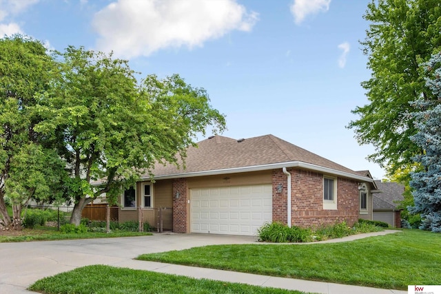 14460 Patrick Ave, Omaha, NE 68116 - ranch-style house with an attached garage, brick siding, driveway, and roof with shingles