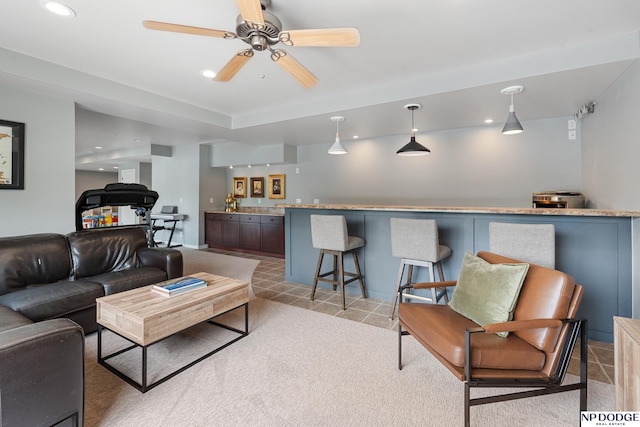 15921 Lake St, Omaha, NE 68116 - living room featuring a ceiling fan and recessed lighting