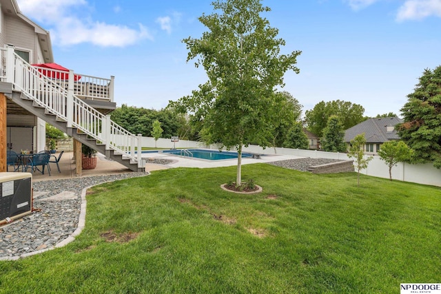 15921 Lake St, Omaha, NE 68116 - view of yard featuring stairway, a patio, and a wooden deck
