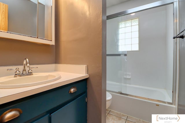 3831 S 54th St, Lincoln, NE 68506 - full bath with toilet, tile patterned floors, shower / bath combination with glass door, and vanity