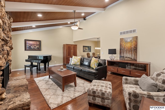 9911 Devonshire Dr, Omaha, NE 68114 - living area featuring ceiling fan, wood finished floors, recessed lighting, baseboards, and wooden ceiling