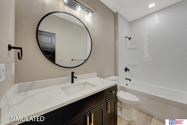 9350 S 86th St, Lincoln, NE 68526 - full bathroom featuring toilet, vanity, wood finished floors, and shower / bath combination