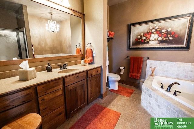 3860 Shady Bend Rd, Grand Island, NE 68801 - full bathroom featuring toilet, a garden tub, vanity, tile patterned flooring, and a shower stall