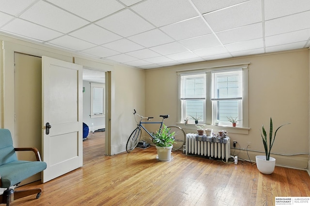 115 N 38th Ave, Omaha, NE 68131 - living area with radiator heating unit, light wood-style floors, and a paneled ceiling