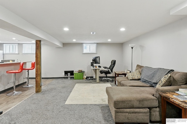121 N 38th Ave, Omaha, NE 68131 - living area featuring recessed lighting, a bar, a desk, and wood finished floors
