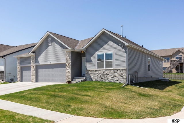 5614 N 177th St, Omaha, NE 68116 - view of front of home with a garage, stone siding, a front lawn, and driveway