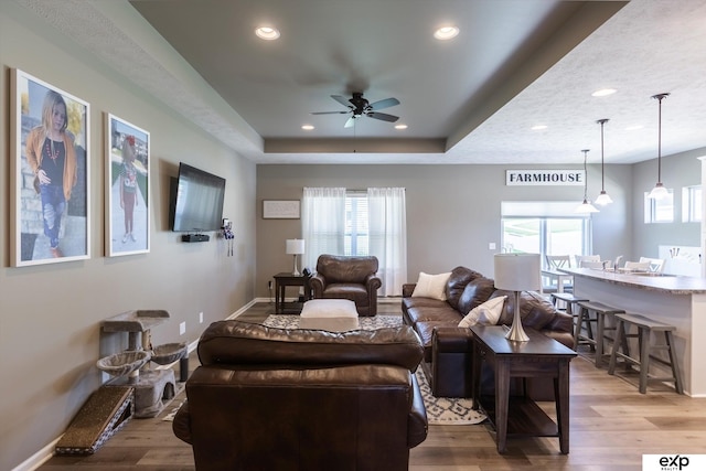 5614 N 177th St, Omaha, NE 68116 - living area with a ceiling fan, wood finished floors, plenty of natural light, and recessed lighting