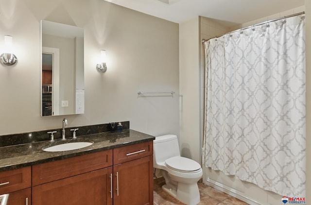3201 Dodge Ct Unit 5412, Omaha, NE 68131 - bathroom with vanity, toilet, shower / bath combo with shower curtain, and tile patterned floors