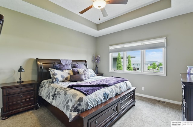 235 N 10th Ave, Springfield, NE 68059 - bedroom featuring carpet flooring, baseboards, a raised ceiling, and ceiling fan